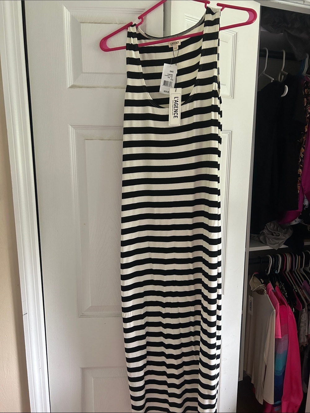 L'AGENCE Black & White Striped Dress